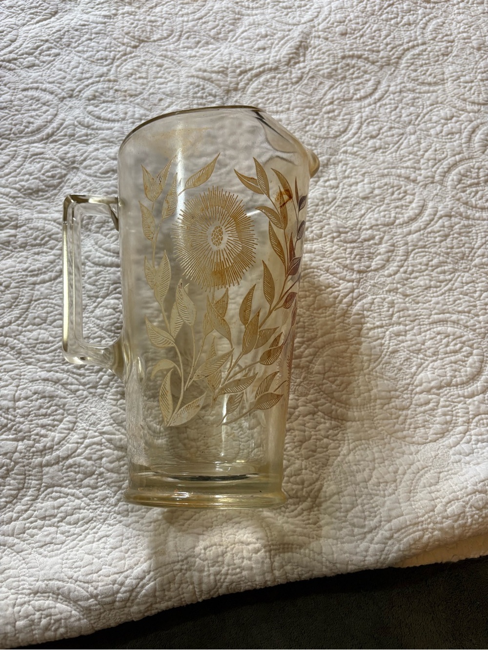 Clear Glass Pitcher with Gold Floral Motif - Elegant Serveware